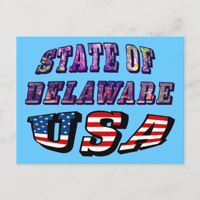 State of Delaware USA Photo & Flag Text Postcard (Front)