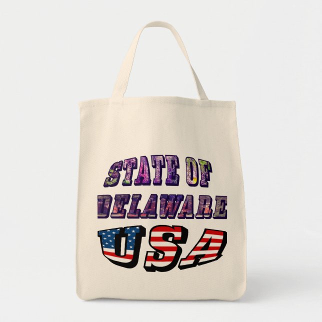 State of Delaware USA Photo & Flag Text Tote Bag (Front)