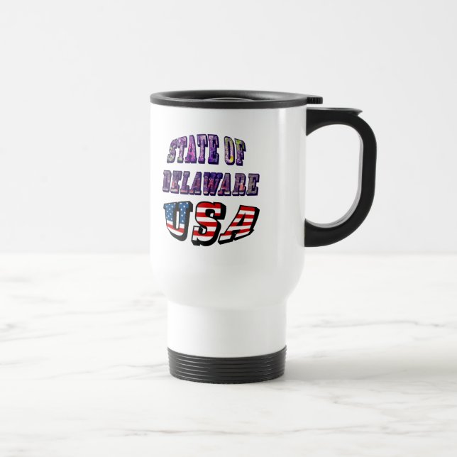 State of Delaware USA Photo & Flag Text Travel Mug (Right)
