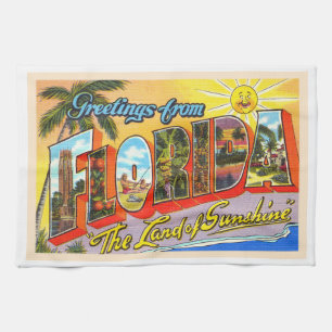State of Florida FL Vintage Large Letter Postcard Tea Towel