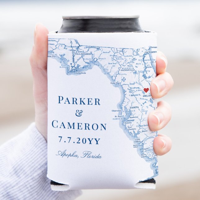 State of Florida Map Elegant Wedding Favour Drink Can Cooler (Apopka Florida Map Can Coozie Wedding Favor from Coastal Map Designs in Elegant Navy blue)