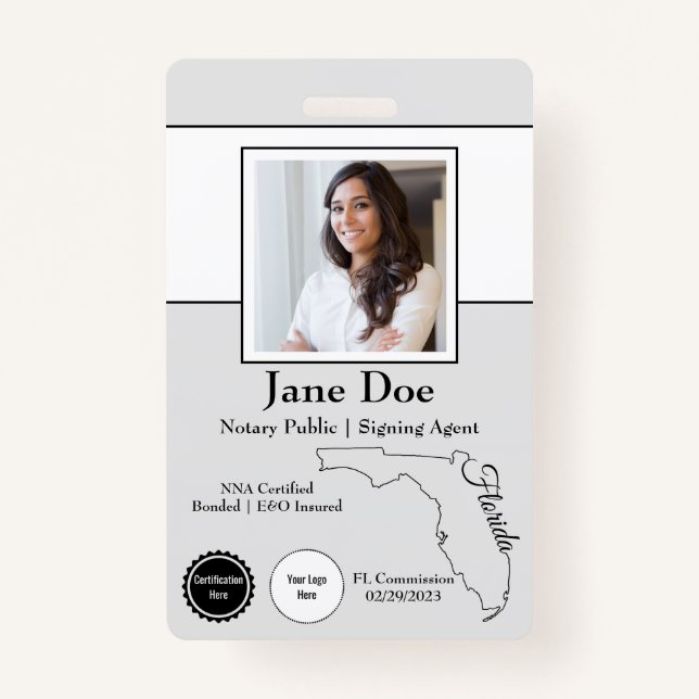 State of Florida Notary Public Badge with QR Code ID Badge (Front)