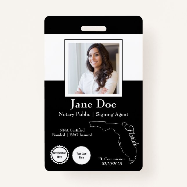 State of Florida Notary Public Badge with QR Code ID Badge (Front)