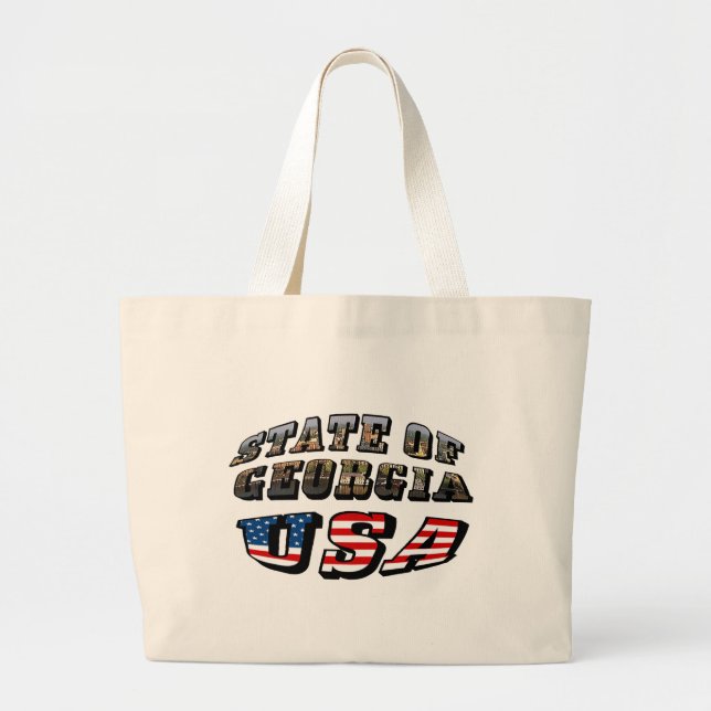 State of Georgia and USA Flag Text Large Tote Bag (Front)