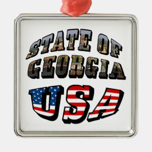 State of Georgia and USA Flag Text Metal Tree Decoration