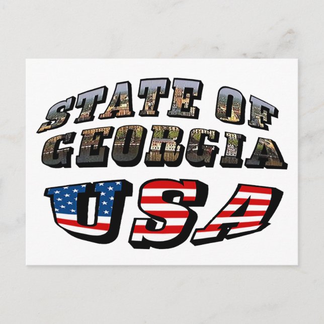 State of Georgia and USA Flag Text Postcard (Front)