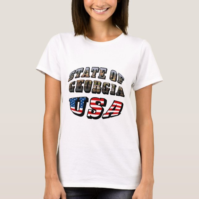 State of Georgia and USA Flag Text T-Shirt (Front)