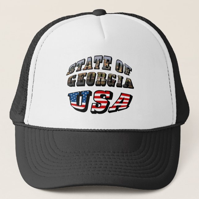 State of Georgia and USA Flag Text Trucker Hat (Front)