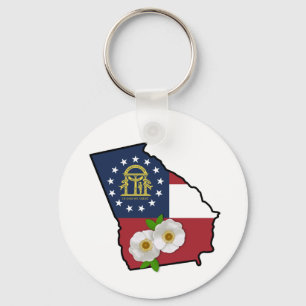 State of Georgia Flag with State Flower Cherokee R Key Ring
