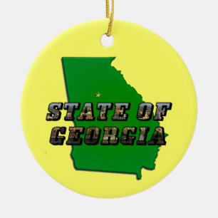 State of Georgia Map Outline and Picture Text Ceramic Tree Decoration