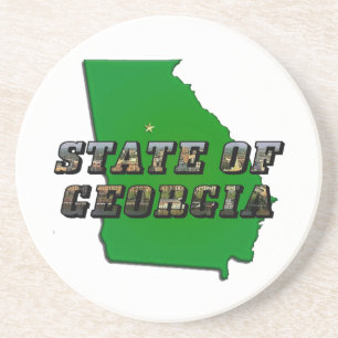 State of Georgia Map Outline and Picture Text Coaster