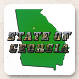 State of Georgia Map Outline and Picture Text Coaster