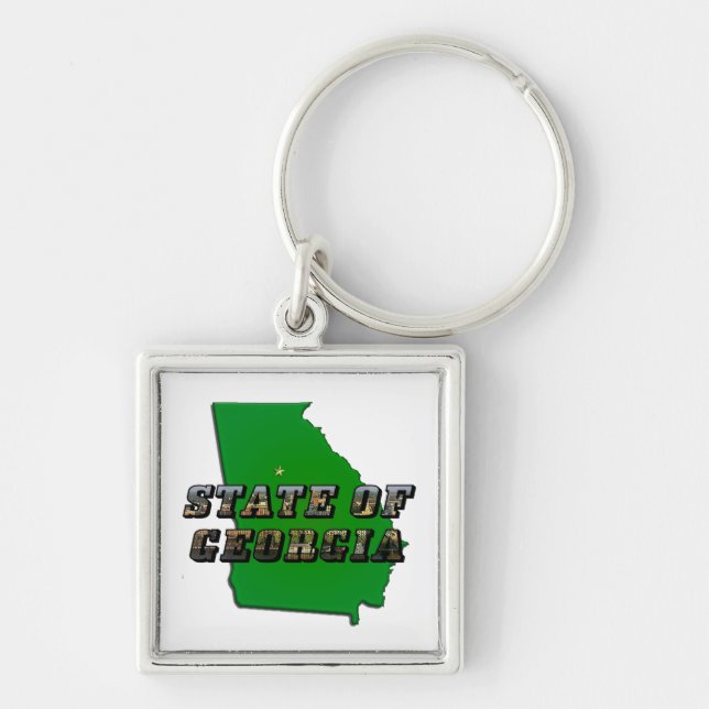 State of Georgia Map Outline and Picture Text Key Ring (Front)