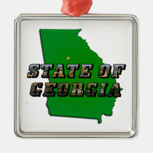 State of Georgia Map Outline and Picture Text Metal Tree Decoration