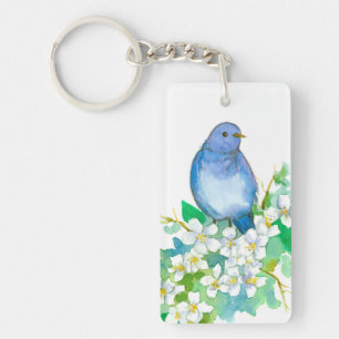 State of Idaho Mountain Bluebird Syringa Flower Key Ring