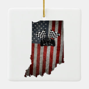 State of Indiana Racecar T Shirt Vintage  Ceramic Ornament