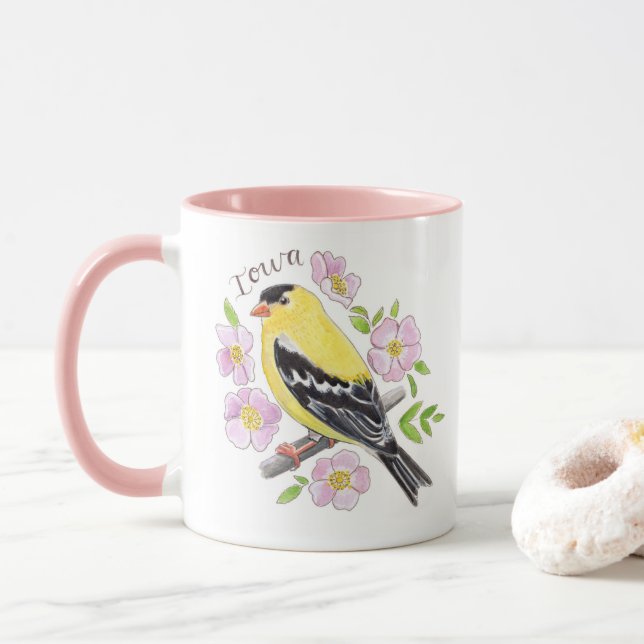 State of Iowa Mug - State Bird and Flower (With Donut)