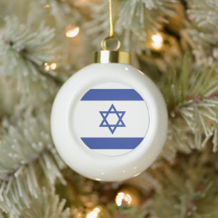 State of Israel Flag, Star of David Judaism Jewish Ceramic Ball Christmas Ornament