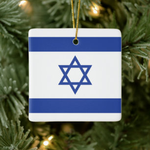 State of Israel Flag, Star of David Judaism Jewish Ceramic Ornament