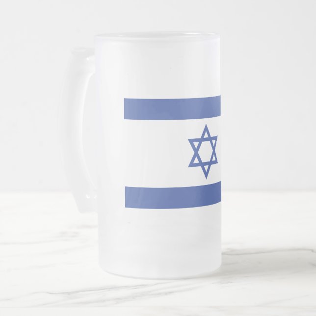 State of Israel Flag, Star of David Judaism Jewish Frosted Glass Beer Mug (Front Left)