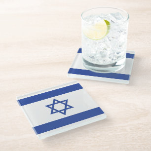 State of Israel Flag, Star of David Judaism Jewish Glass Coaster