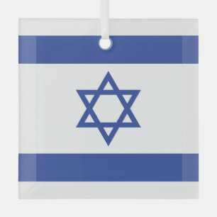 State of Israel Flag, Star of David Judaism Jewish Glass Tree Decoration