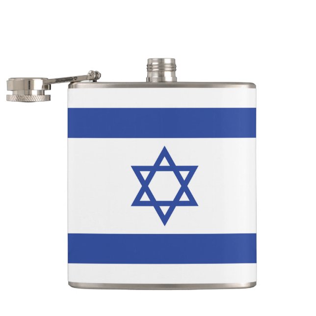 State of Israel Flag, Star of David Judaism Jewish Hip Flask (Opened)