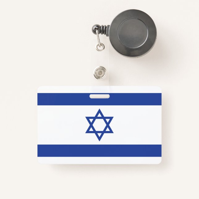 State of Israel Flag, Star of David Judaism Jewish ID Badge (Front with Retractable)