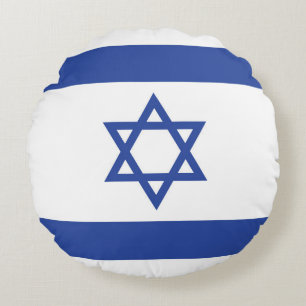 State of Israel Flag, Star of David Judaism Jewish Round Cushion
