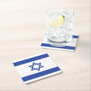 State of Israel Flag, Star of David Judaism Jewish Square Paper Coaster