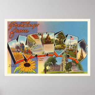 State of Kansas KS Old Vintage Travel Souvenir Poster