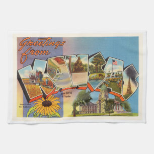 State of Kansas KS Old Vintage Travel Souvenir Tea Towel