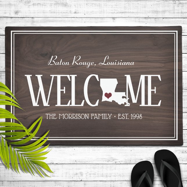 State of Louisiana Personalised Woodgrain Doormat (Creator Uploaded)