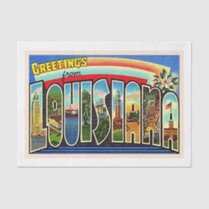 State of Louisiana Vintage Large Letter Postcard Tissue Paper