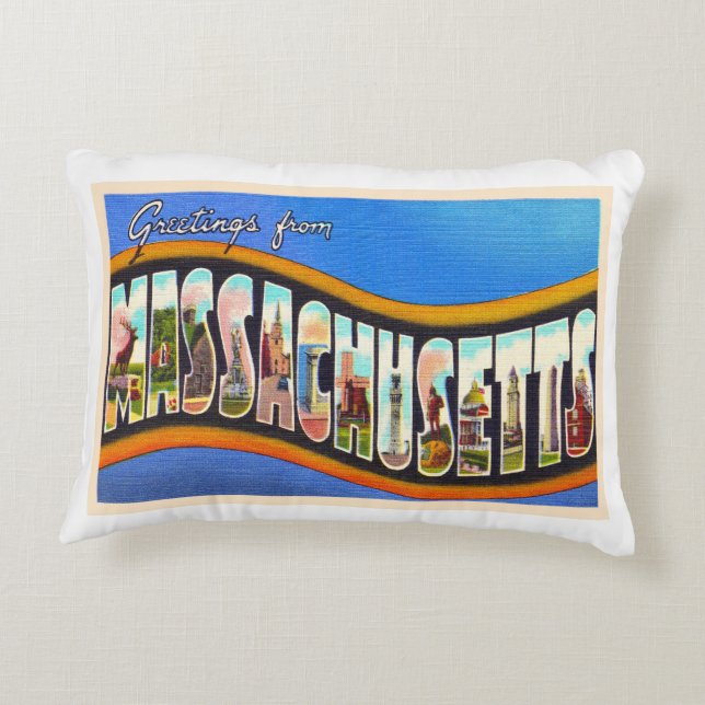State of Massachusetts MA Large Letter Postcard Decorative Cushion (Back)