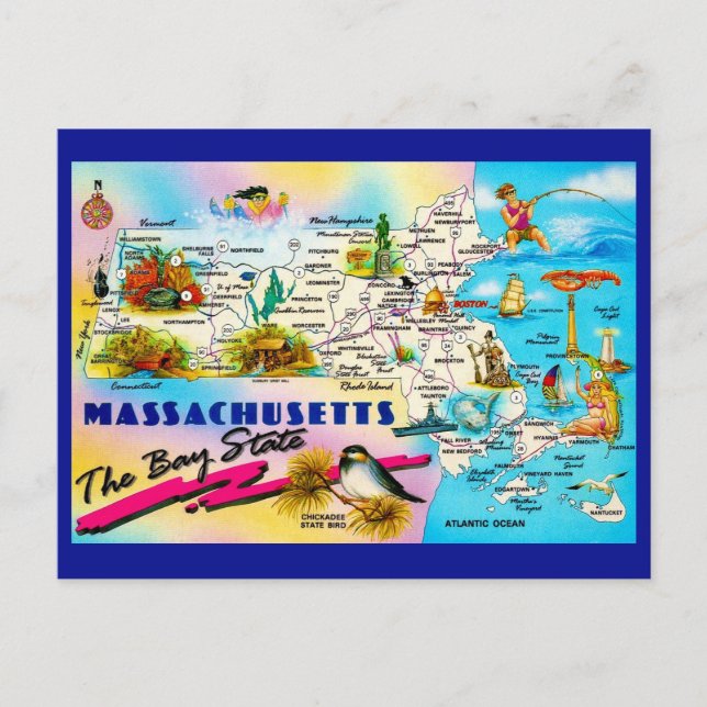 State of Massachusetts Map Postcard (Front)