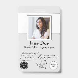 State of Massachusetts Notary Public Badge QR Code ID Badge
