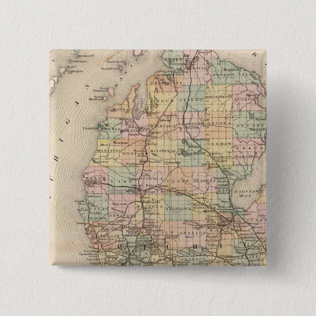 State of Michigan Atlas Map 15 Cm Square Badge (Front)