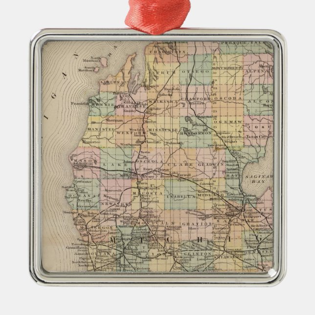 State of Michigan Atlas Map Metal Tree Decoration (Front)