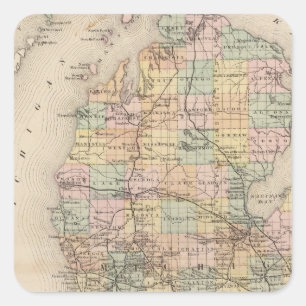 State of Michigan Atlas Map Square Sticker