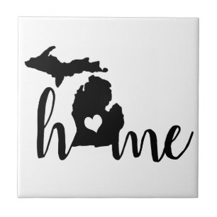 State of Michigan Black Silhouette "Home" Tile