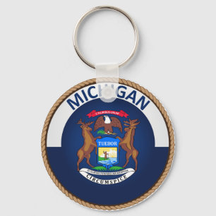 State of Michigan Flag Seal Key Ring
