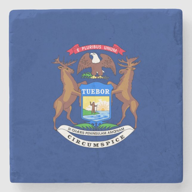 State of Michigan Flag Stone Coaster (Front)