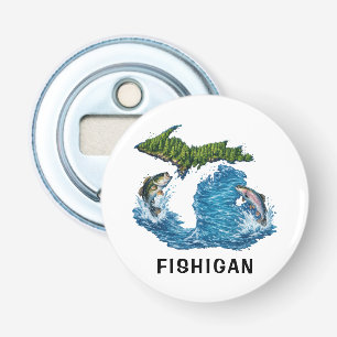 State of Michigan Graphic with Fish Bottle Opener