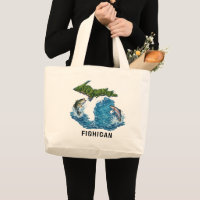 State of Michigan Graphic with Fish