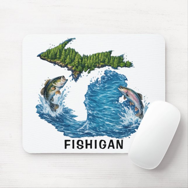State of Michigan Graphic with Fish Mouse Mat (With Mouse)