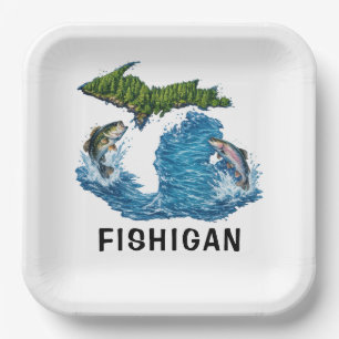 State of Michigan Graphic with Fish Paper Plate