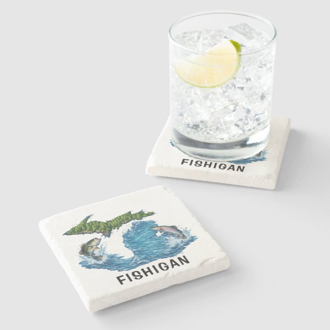State of Michigan Graphic with Fish Stone Coaster (Side)