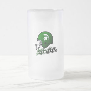 State of Michigan Green Black Frosted Glass Beer Mug