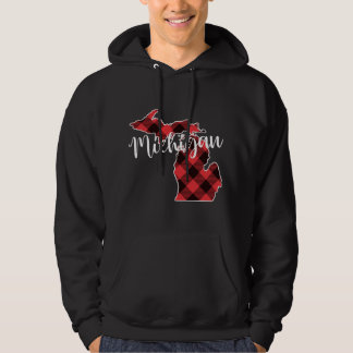 State Of Michigan Map Buffalo Plaid Christmas MI M Hoodie